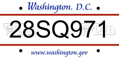 28SQ971 District Of Columbia License Plate