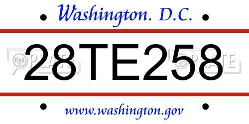 28TE258 District Of Columbia License Plate