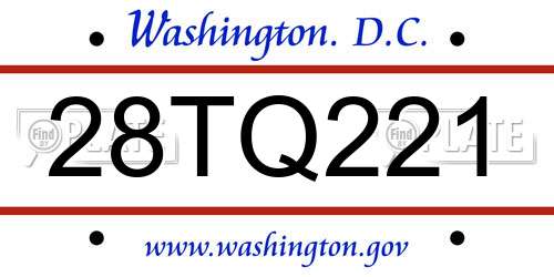 28TQ221 District Of Columbia License Plate