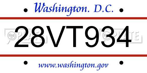 28VT934 District Of Columbia License Plate