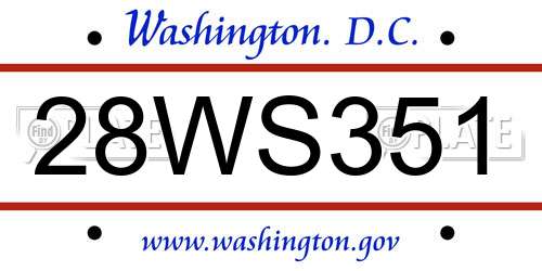 28WS351 District Of Columbia License Plate