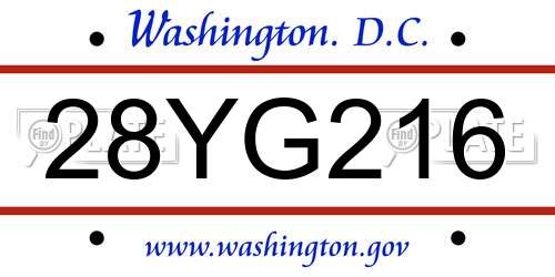 28YG216 District Of Columbia License Plate