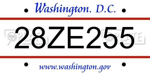 28ZE255 District Of Columbia License Plate