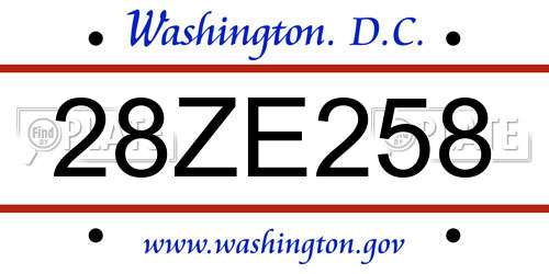 28ZE258 District Of Columbia License Plate