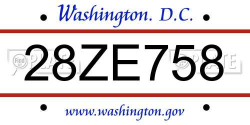 28ZE758 District Of Columbia License Plate