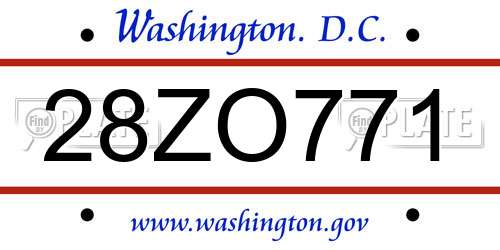 28ZO771 District Of Columbia License Plate