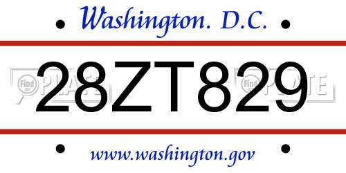28ZT829 District Of Columbia License Plate