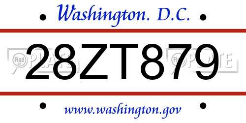 28ZT879 District Of Columbia License Plate