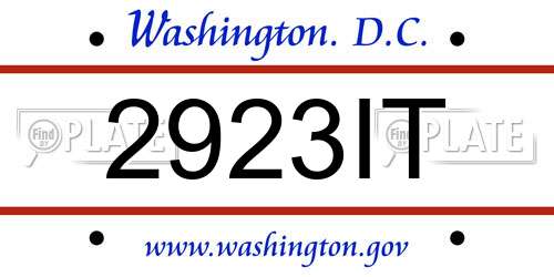 2923IT District Of Columbia License Plate