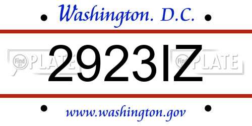 2923IZ District Of Columbia License Plate