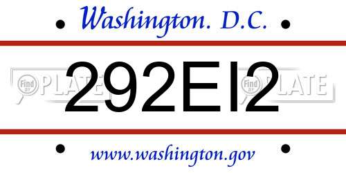 292EI2 District Of Columbia License Plate