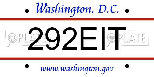 292EIT District Of Columbia License Plate