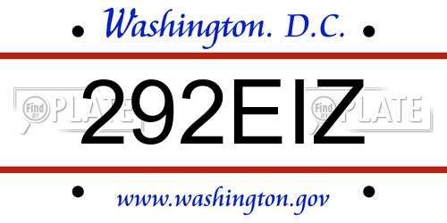 292EIZ District Of Columbia License Plate