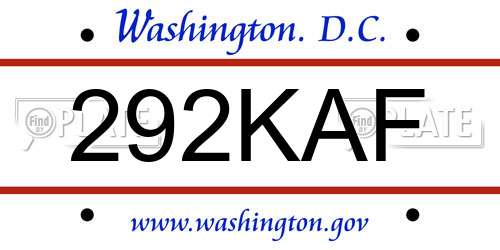 292KAF District Of Columbia License Plate
