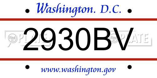 2930BV District Of Columbia License Plate