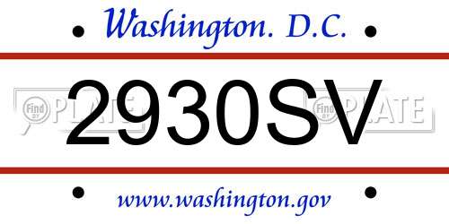 2930SV District Of Columbia License Plate
