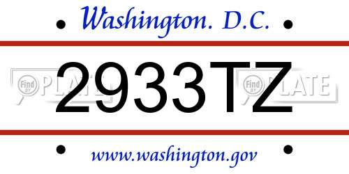 2933TZ District Of Columbia License Plate