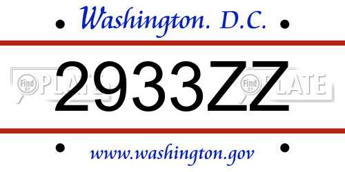 2933ZZ District Of Columbia License Plate
