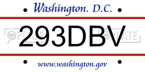 293DBV District Of Columbia License Plate