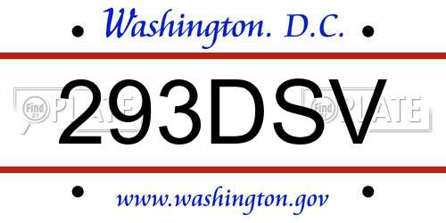 293DSV District Of Columbia License Plate