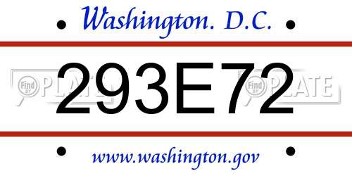 293E72 District Of Columbia License Plate