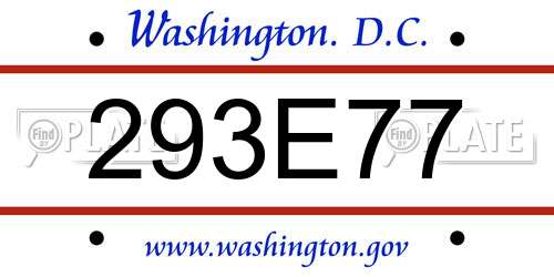 293E77 District Of Columbia License Plate