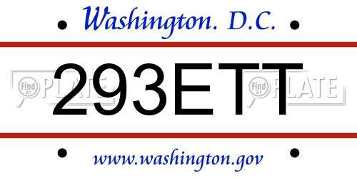 293ETT District Of Columbia License Plate