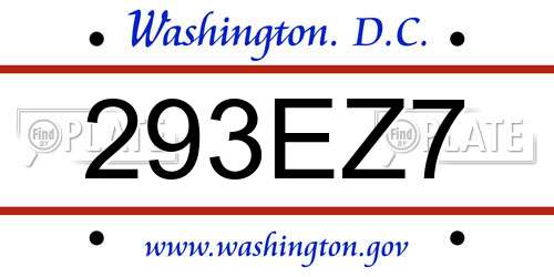 293EZ7 District Of Columbia License Plate