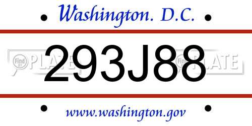 293J88 District Of Columbia License Plate