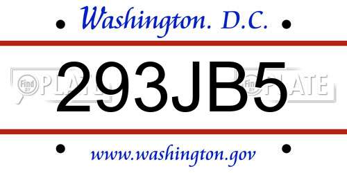 293JB5 District Of Columbia License Plate