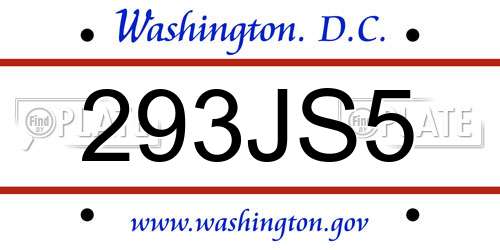 293JS5 District Of Columbia License Plate