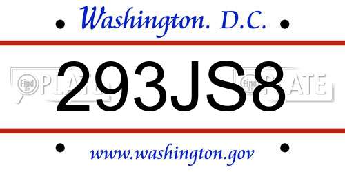 293JS8 District Of Columbia License Plate