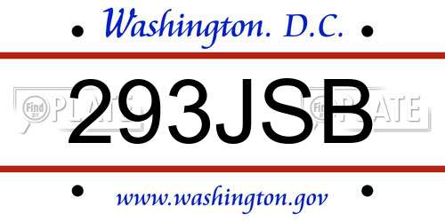 293JSB District Of Columbia License Plate