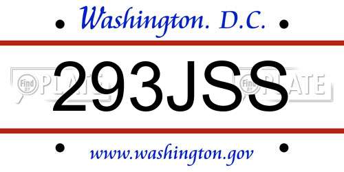 293JSS District Of Columbia License Plate