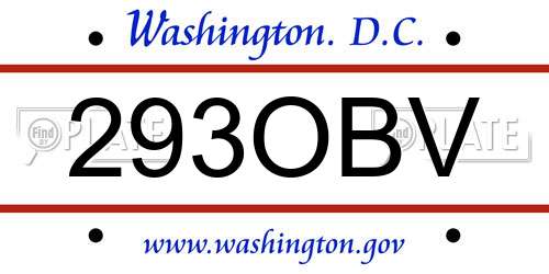 293OBV District Of Columbia License Plate
