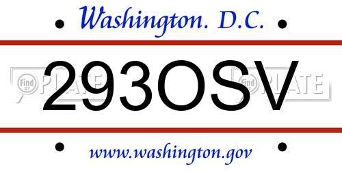293OSV District Of Columbia License Plate