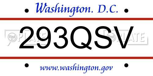 293QSV District Of Columbia License Plate