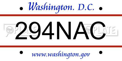 294NAC District Of Columbia License Plate