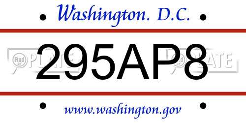 295AP8 District Of Columbia License Plate