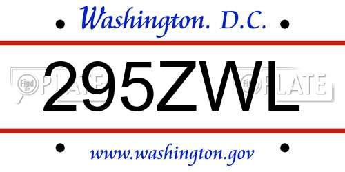 295ZWL District Of Columbia License Plate