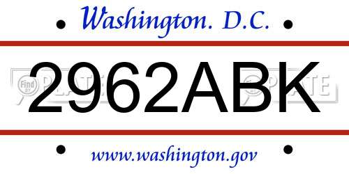 2962ABK District Of Columbia License Plate