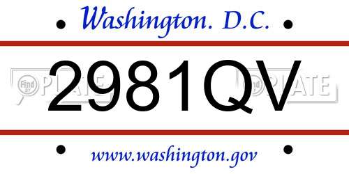 2981QV District Of Columbia License Plate