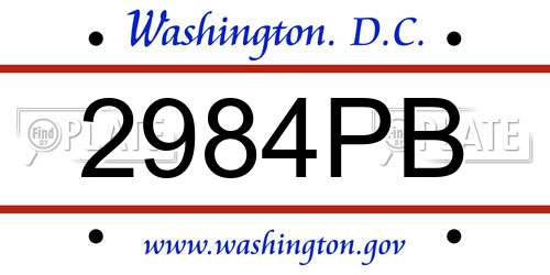 2984PB District Of Columbia License Plate
