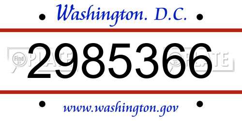 2985366 District Of Columbia License Plate