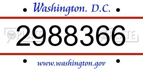 2988366 District Of Columbia License Plate