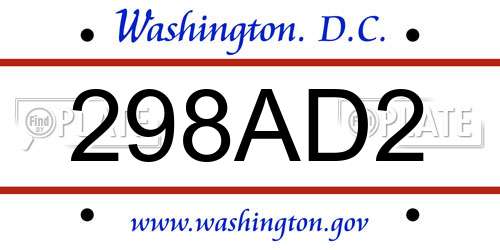 298AD2 District Of Columbia License Plate
