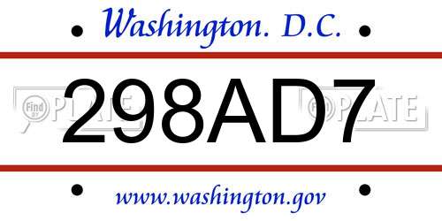 298AD7 District Of Columbia License Plate
