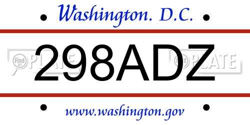 298ADZ District Of Columbia License Plate
