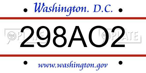 298AO2 District Of Columbia License Plate