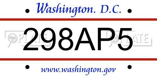 298AP5 District Of Columbia License Plate